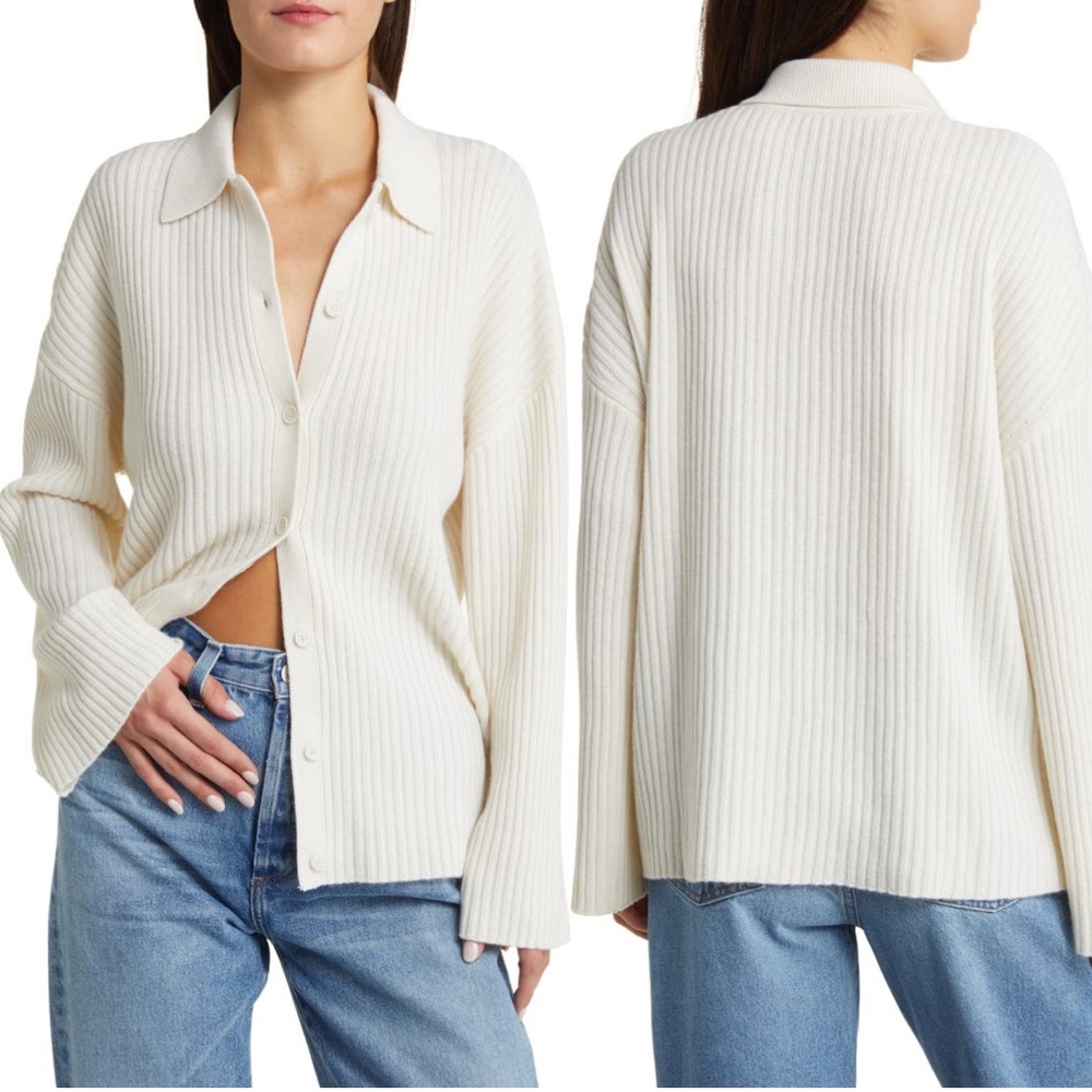 Reformation fantino cashmere collared cardigan sweater L or M
